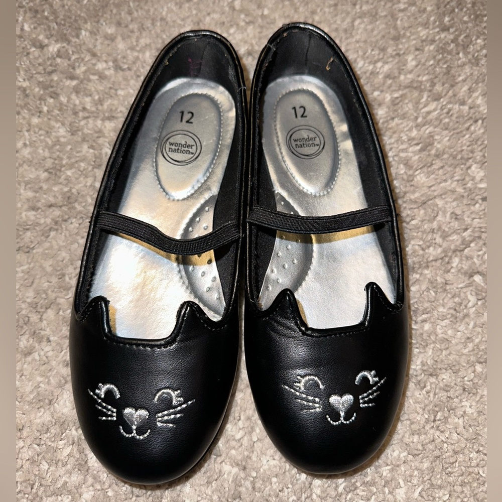 Wonder Nation black cat dress shoes 12 toddler